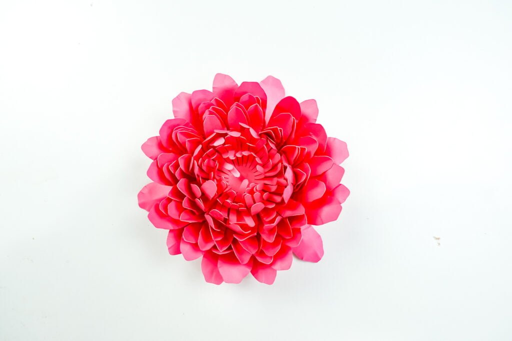 Overhead shot of paper chrysanthemum flower.